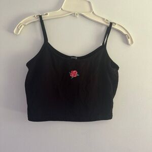 SHEIN Black Camisole with Rose Embroidery
